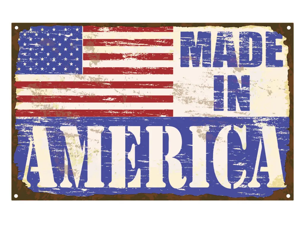 Made in American sign with American Flag