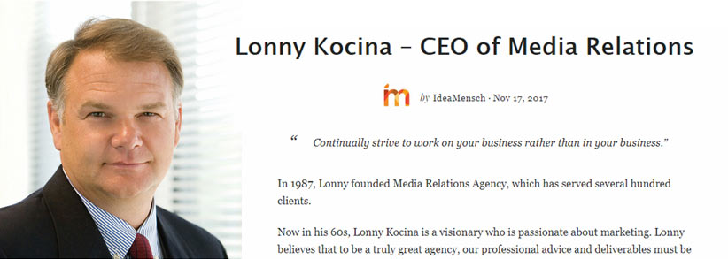 Lonny Kocina reaches out to other entrepreneurs with his story