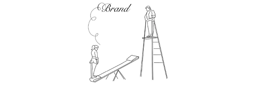 Product launch - drawing of a person on ladder with a person below