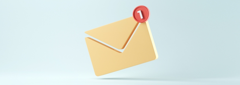 Envelope with red notification "1" on the top right corner
