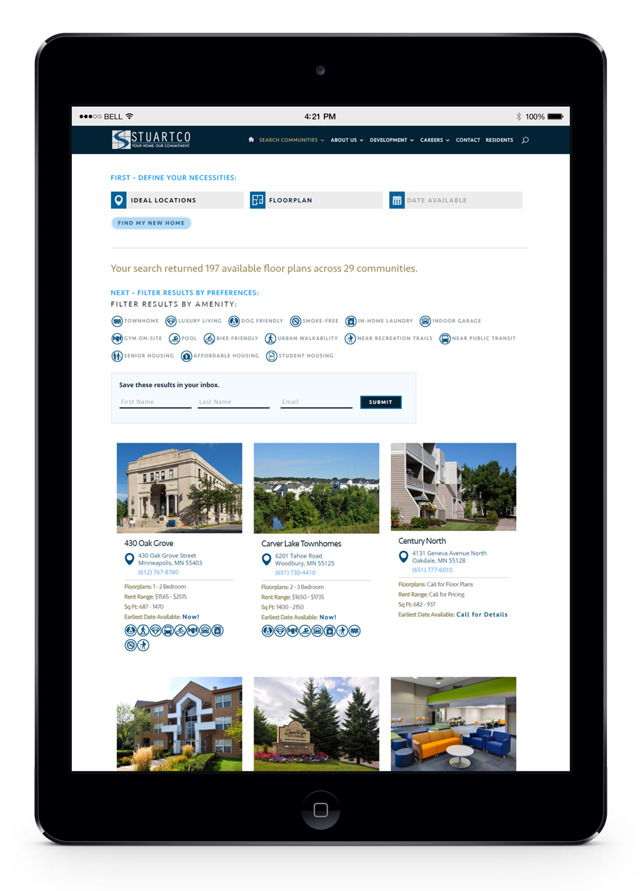 Stuart Co website on Ipad