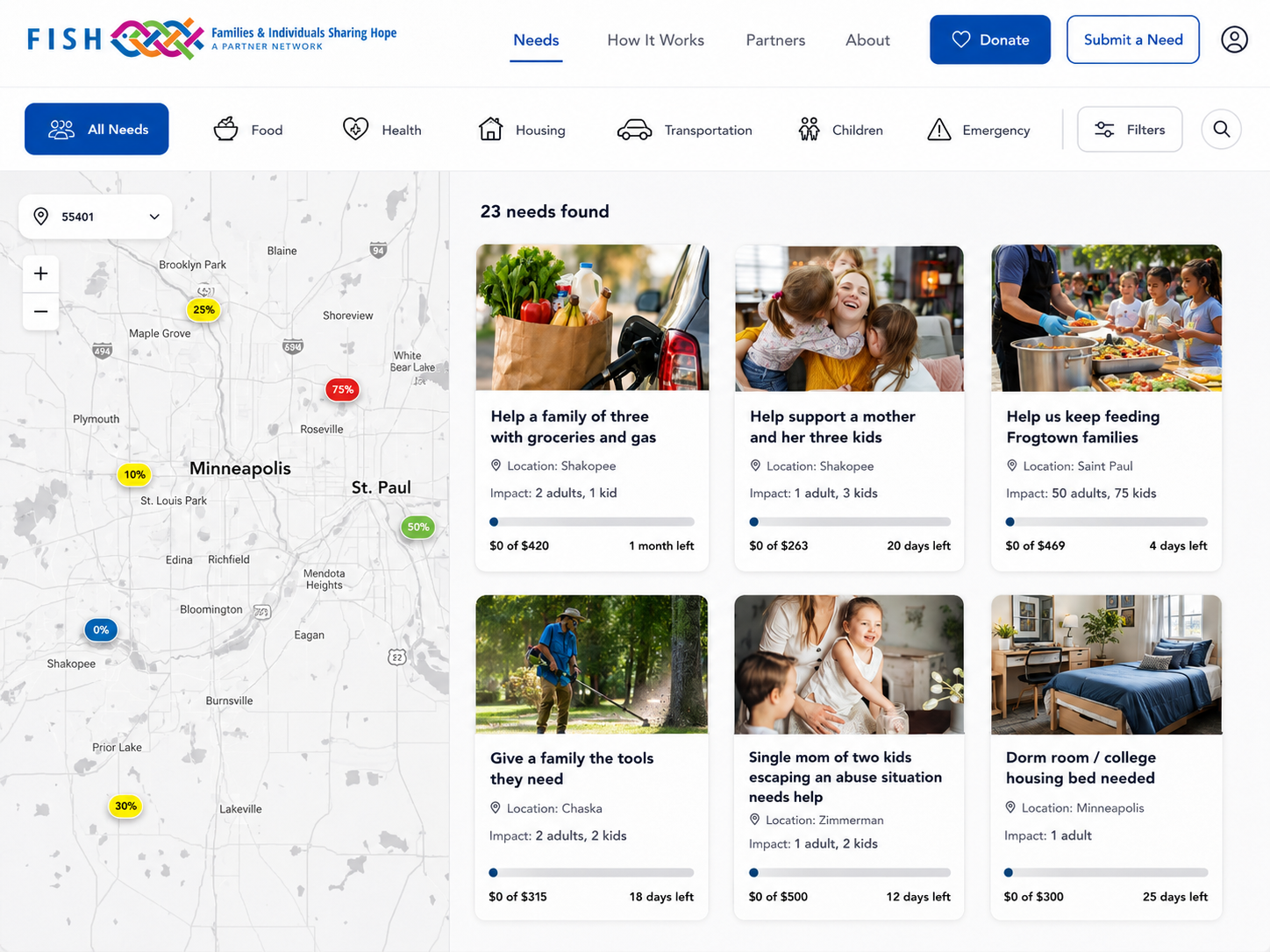 Needs browsing with map and category filters