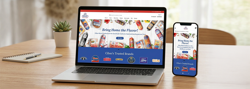 Cibao Meat Products Website displayed on phone and laptop
